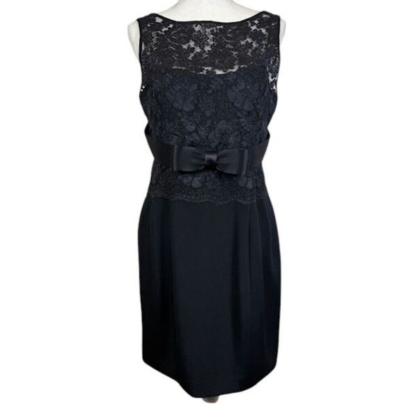 Marchesa Notte Silk Lace and Bow Black Cocktail Dress Sleeveless Size 12 - Picture 1 of 12